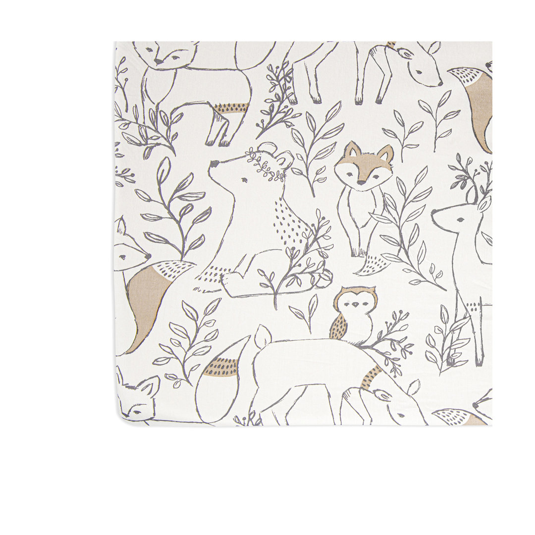 Ezra Woodland Animals Fitted Crib Sheet, 100% Cotton, Brown and White, Soft and Durable Crane Baby