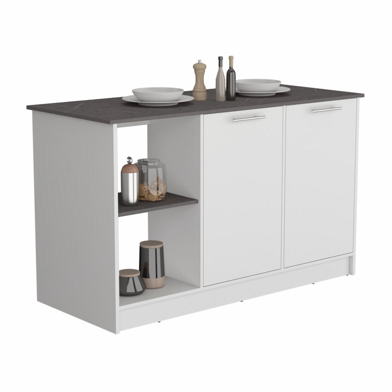 Versatile Kitchen Island with Abundant Storage and Practical Countertop, Black/White