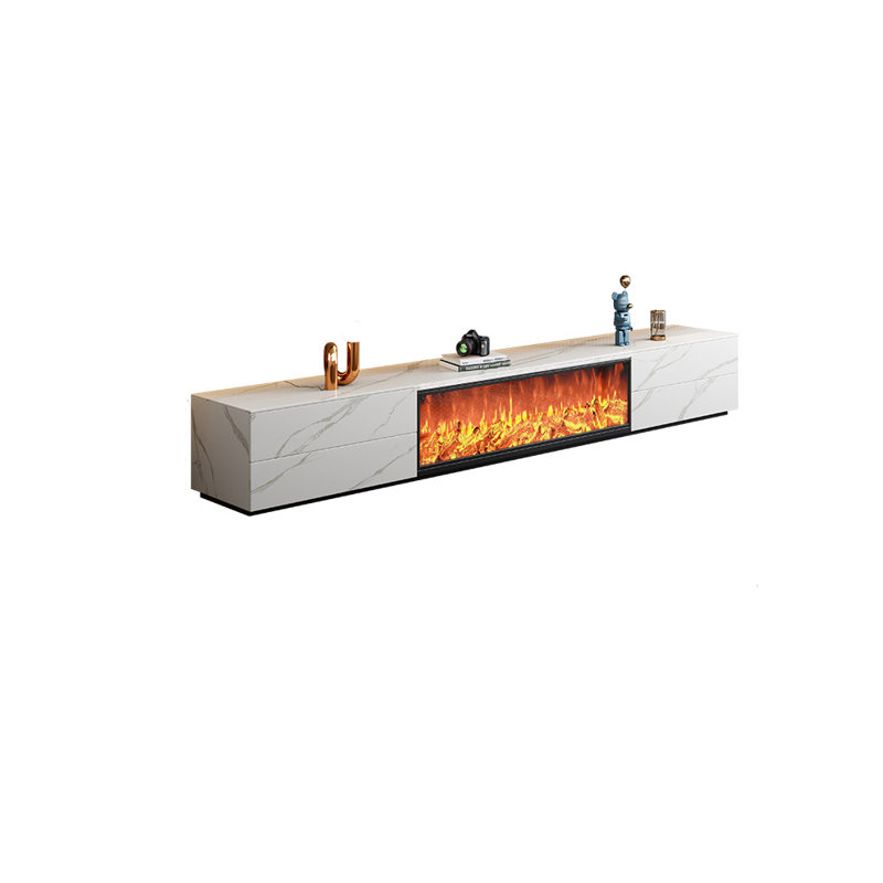 Modern simulation electronic fireplace TV stand, White, 13.78" H x 86.61" L x 15.75" W