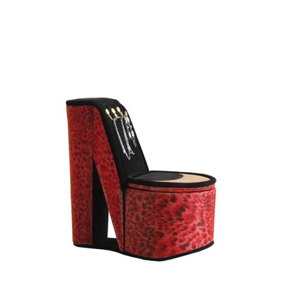 Leopard Print High Heel Shoe Jewelry Box With Hooks, 9" Tall
