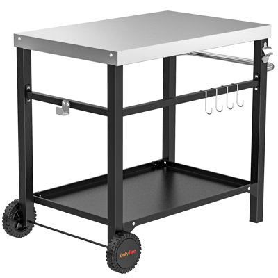 Stainless Steel Outdoor Utility Cart – Pizza Oven Table & Movable Dining Cart with Wheels for Kitchen & Patio
