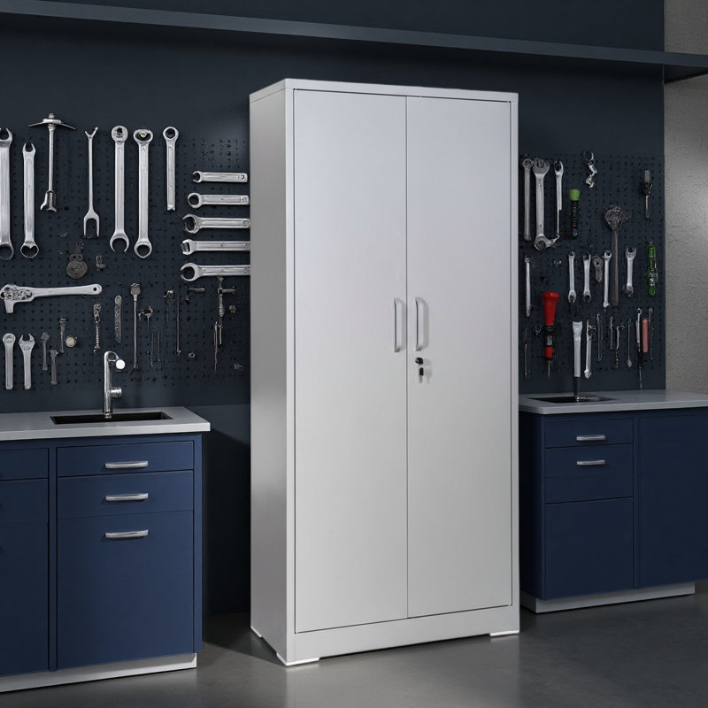 71" Metal Storage Cabinet With Locking Doors And 4 Adjustable Shelves, Heavy-Duty Steel Cabinet For Garage, Laundry, Office, Or Warehouse
