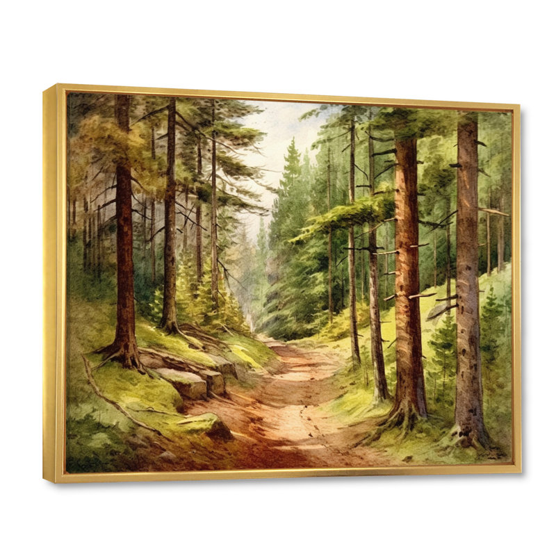 Petite route dans un paysage de montagne, impression sur toile encadrée, Cadre flottant doré, 24" H x 32" W