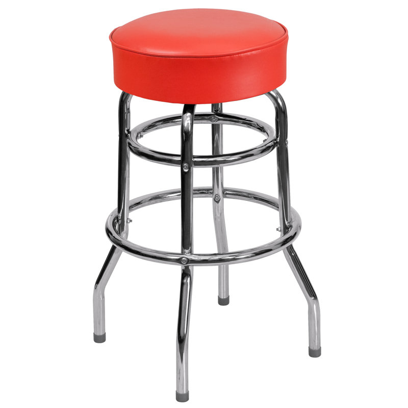 Piya Double Ring Chrome Barstool, Red, 1