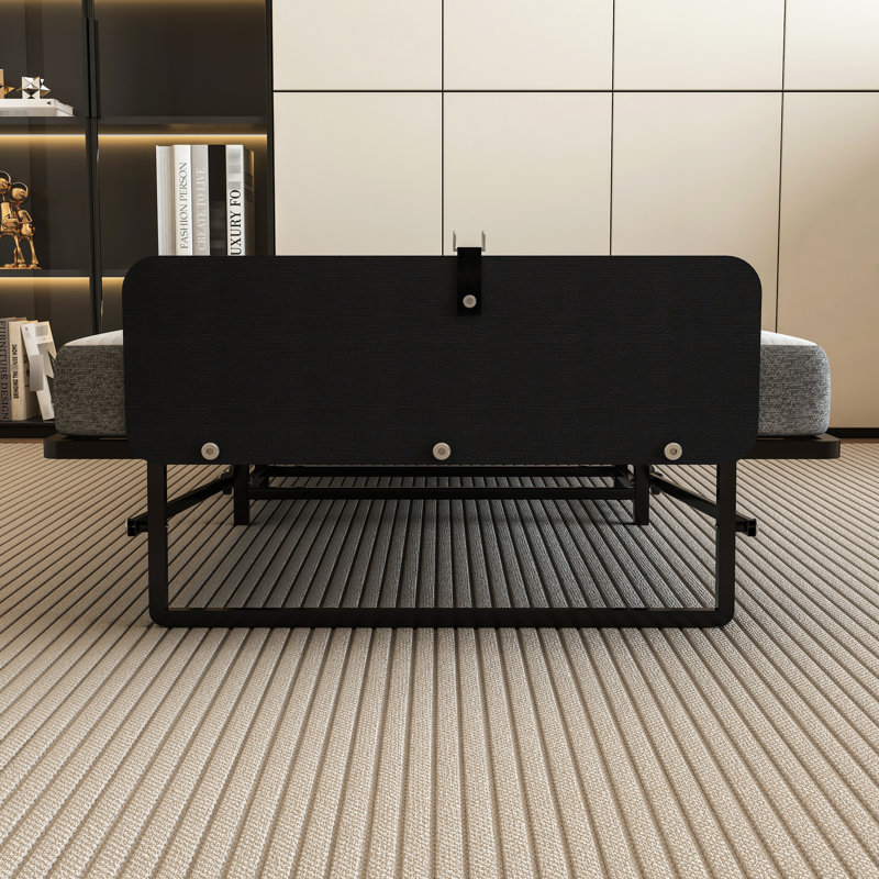Structure de lit pliante en métal avec matelas en mousse de poche, 4 roulettes pour la mobilité, petit appartement peu encombrant avec roulettes noires, chambre à coucher et dortoir convenables