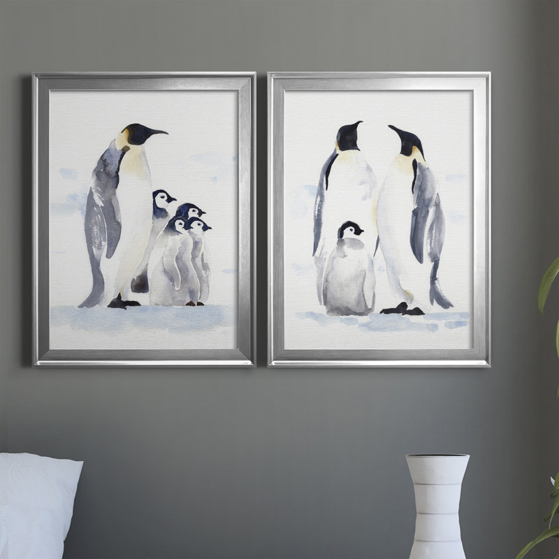 «Emperor Penguins I», ensemble de 2 peintures sur toile encadrées, Argent, H 42,5 po x l 30,5 po x P 1 po