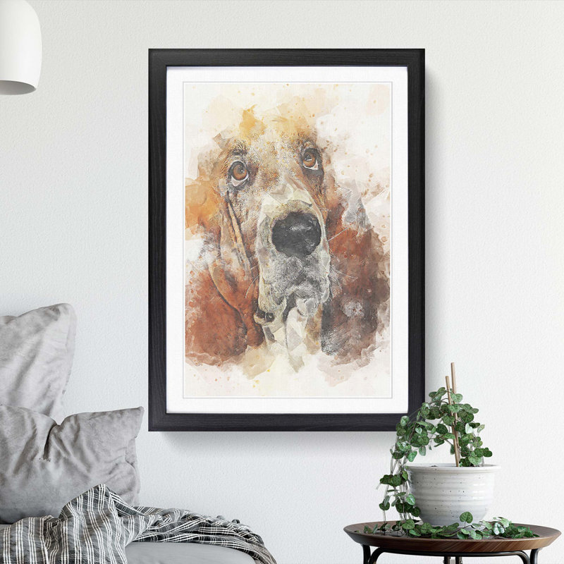 Basset Hound in Abstract - Picture Frame Painting Print, Black Framed, 48cm H x 36cm W x 2cm D