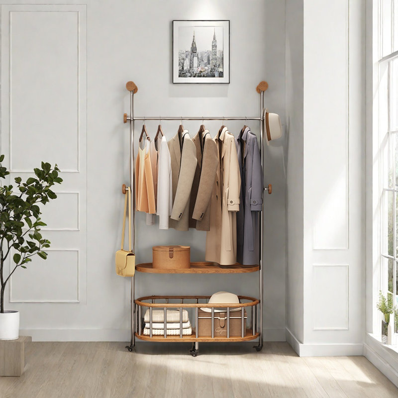 Élégante garde-robe avec paniers à tablettes, Noyer