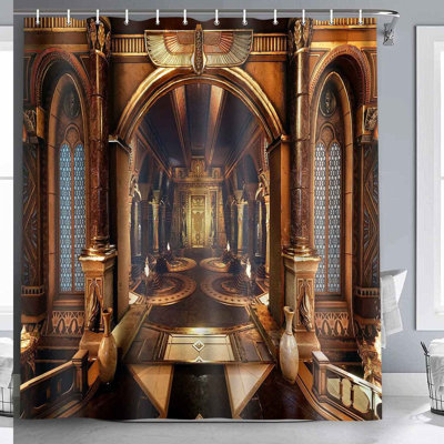 Golden Temple Egyptian Shower Curtain - Hypostyle Hall Design, 72x72 Inch