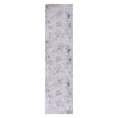 Loom & Luxe 2'6''X10' Runner, Washable Rug, Low-Pile, Non-Slip, Non-Shedding, Foldable, Kid & Pet Friendly - Area Rugs For Living Room, Bedroom, Kitchen, Dining Room Rug (Gray/Gold, 2'6''X10')