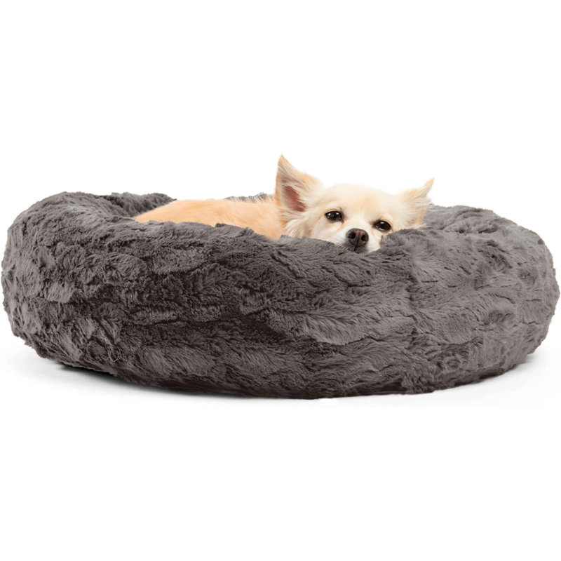 Lit pour chien et chat The Original Calming Donut en fourrure rose bonbon, très petit 18, H 7 po x l 23 po x P 23 po, Noir