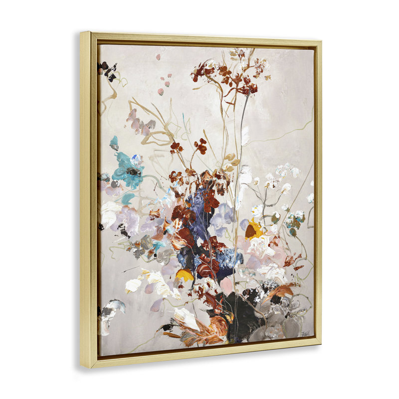 Cadre flottant à motif floral Earth Tones, design par Design Fabrikken, H 21 po x l 17 po, Cadre flottant métallique doré