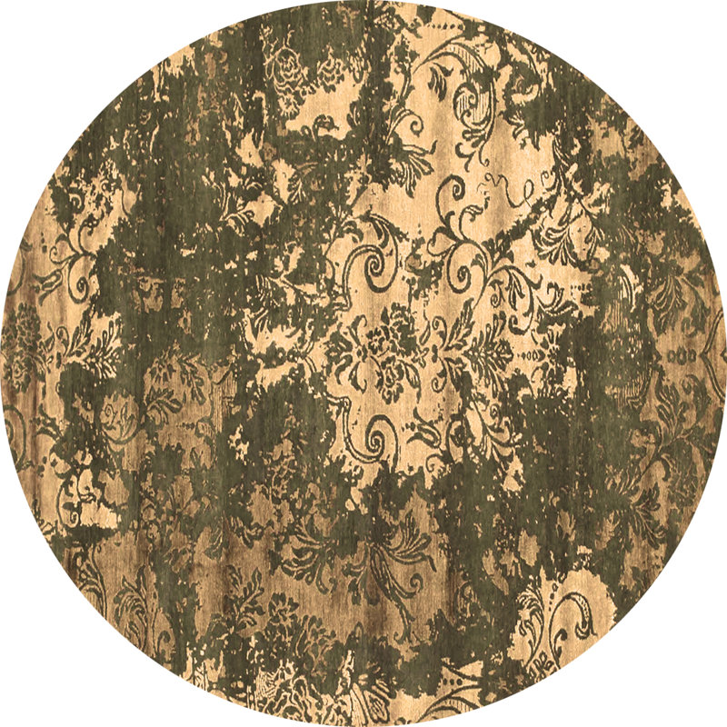 Tapis rond en laine / polyester abstrait tissé à la machine 5 pi