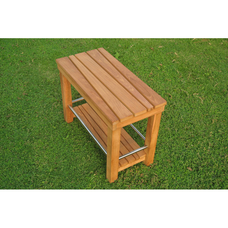 Macedo Outdoor Teak Side Table, 18" H x 12" L x 24" W