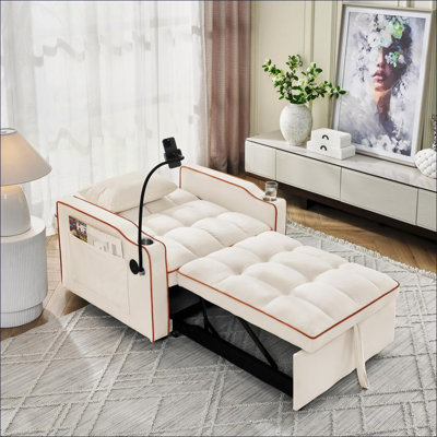 Canapés-lits | Canapé-lit convertible 3-en-1, ports USB, pour petits espaces Velours | Beige