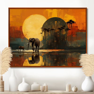 Éléphant d'Afrique pleine lune Savanne - éléphant, art mural animal