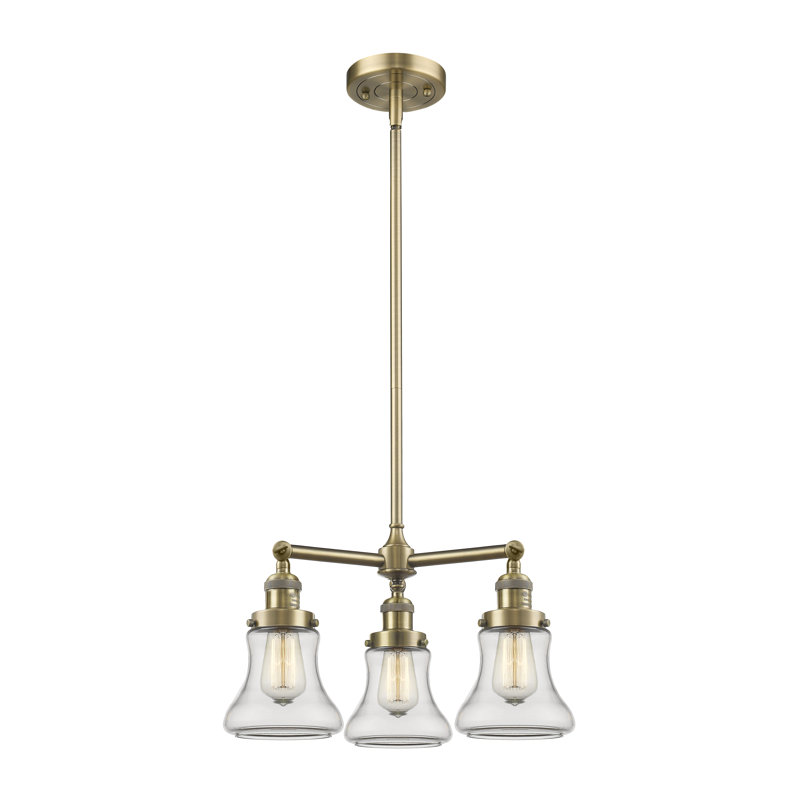 Lustre classique à 3 lumières Edda, Transparent, Laiton antique, Ampoule non incluse