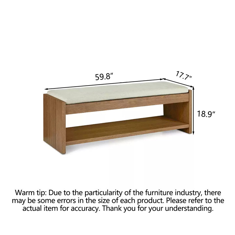 Banc en bois massif rétro de style Wabi-Sabi, H 19 po x l 60 po x P 18 po