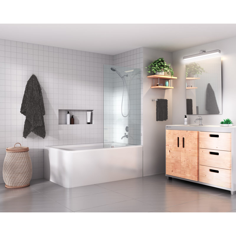 Vela 28.5 in. x 58.25 in. Frameless Single Fixed Bath Panel, Brushed Nickel