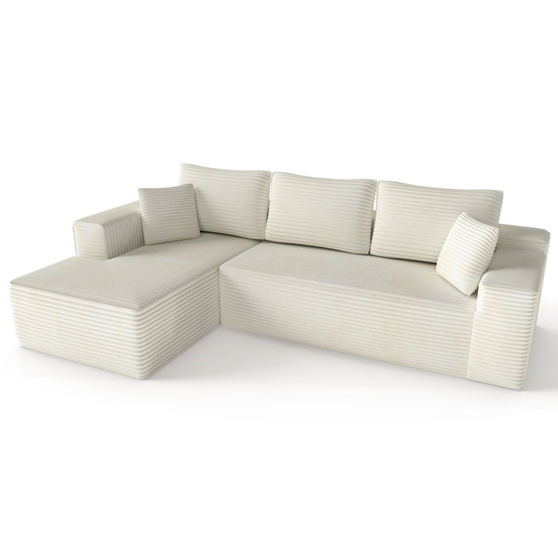 Canapé modulaire en L de 104 po avec méridienne modulaire en velours côtelé moelleux, assise profonde | Aucun assemblage requis, comprimé dans la boîte