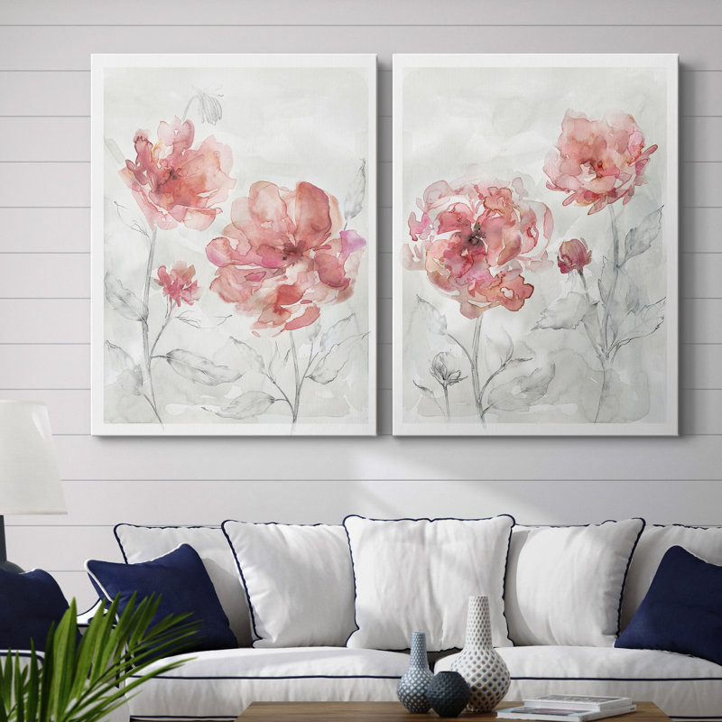 «Blush Botanical I», ensemble de 2 reproductions d'art, Pas de tapis, H 48 po x l 72 po x P 1 po, Toile tendue