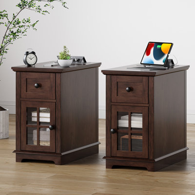 Antrea Tray Top End Table Set with Storage and Built-In Outlets