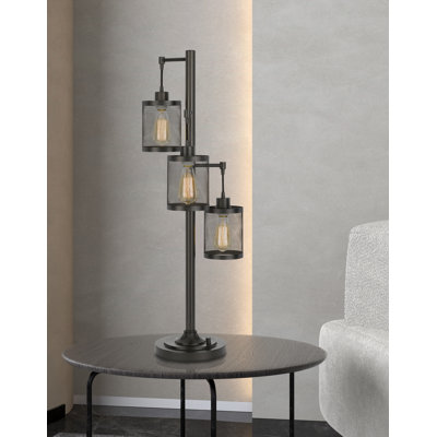 Lampe de table Pacific en métal, 95 cm de hauteur, avec abat-jour en maille, 3 lumières, finition bronze foncé, interrupteur rotatif à 3 positions, culot E26, 3 ampoules de 60 W