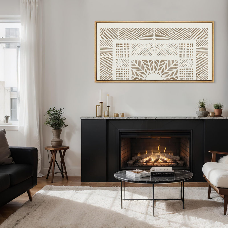 «Geometric Line Abstract», reproduction d'art sur toile encadrée, H 30 po x l 60 po, Naturel