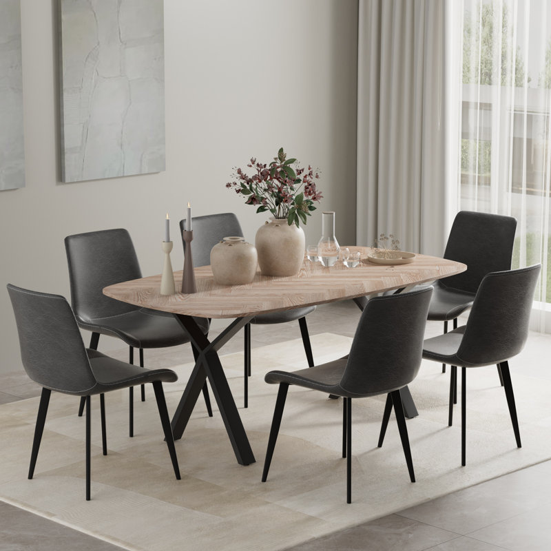 Ensemble de table de salle à manger moderne en bois aggloméré, Gris, 7 pièces : table, 6 chaises