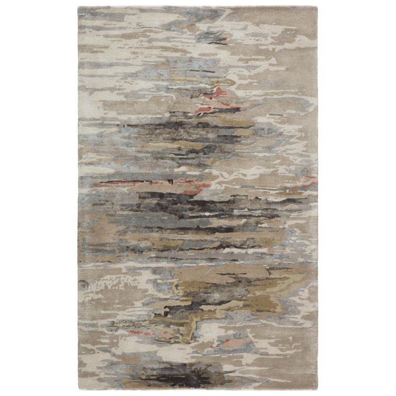 Tapis gris et rosé abstrait fait à la main Comito Ryenn GES48 (6 pi x 9 pi)