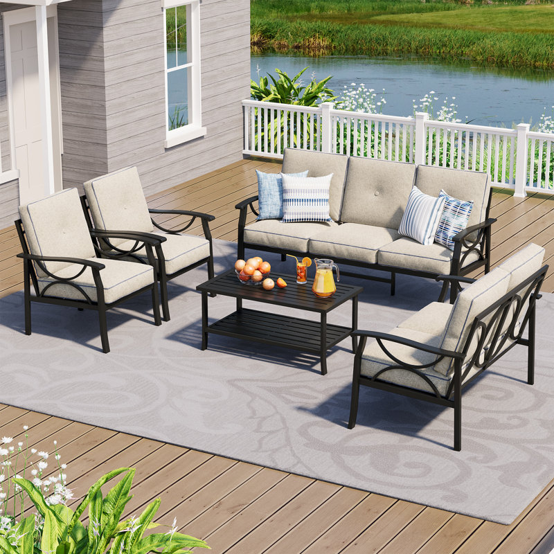     7‑Person Outdoor Furniture with Heavy‑Duty Metal Frame, Patio Furniture Sets with Advanced Anti‑Rust Coating for All Weather, Outdoor Conversation Set with Weather‑Resistant Cushions & High Backrest