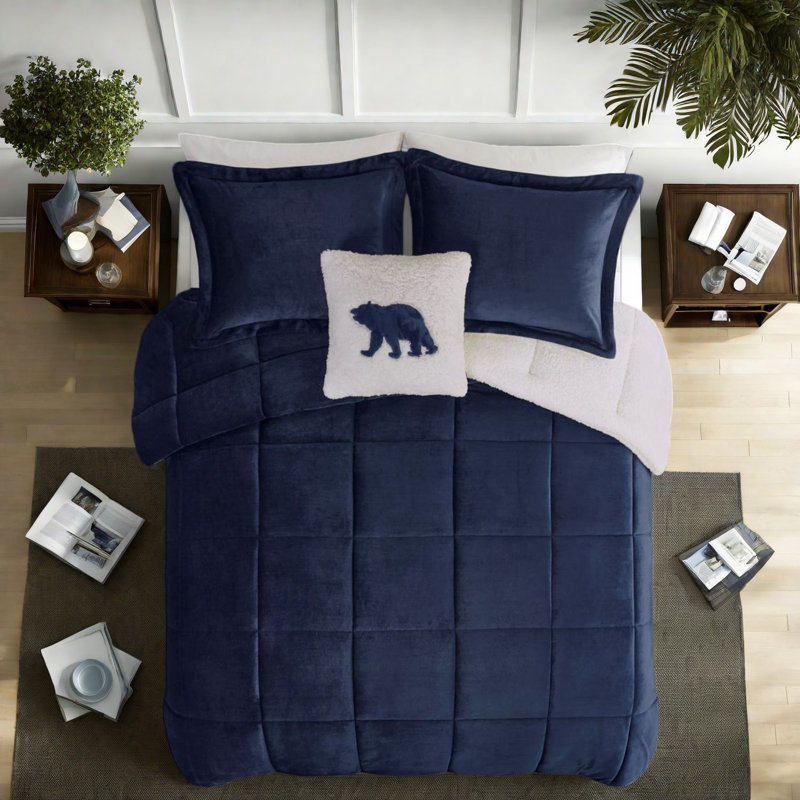 Plush To Sherpa Comforter Bedding Sets, Hypoallergenic Polyester, Cozy Cabin Retreat