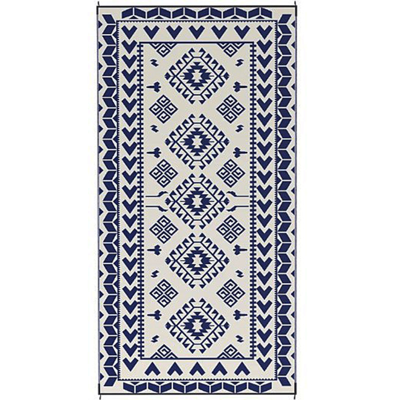 Tapis de patio, tapis de camping extérieur portatif, tapis réversible, Bleu / blanc, Tapis de couloir de 9 pi x 18 pi