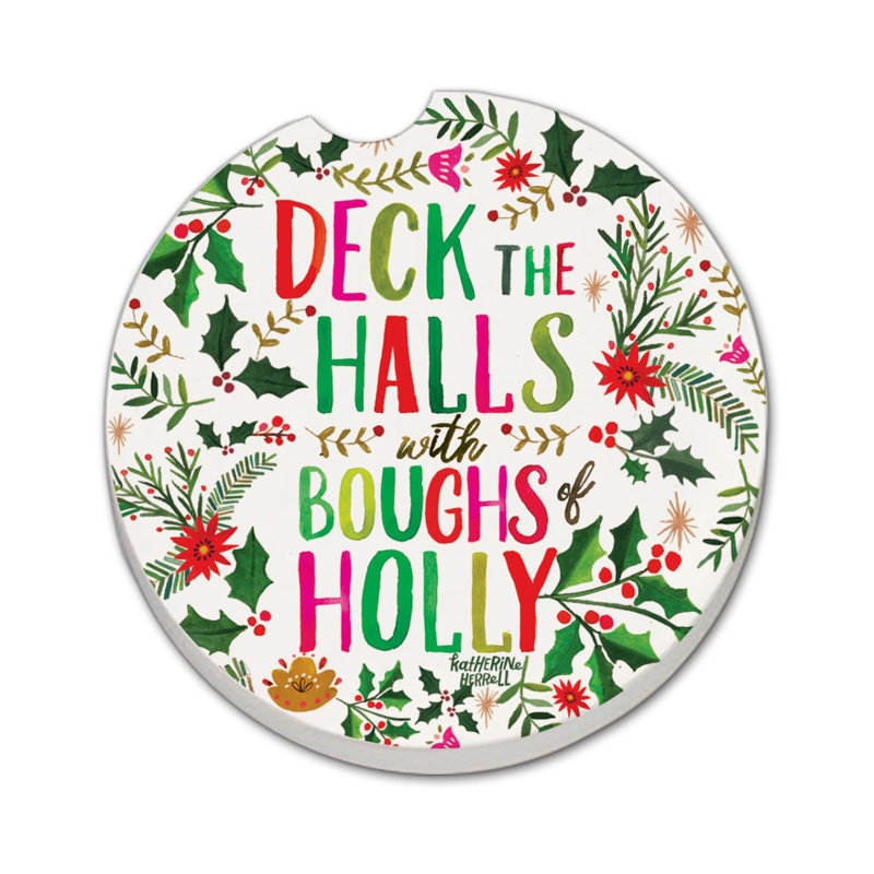 Deck The Halls Round Absorbent Stone Coaster for Vehicle Cup Holder