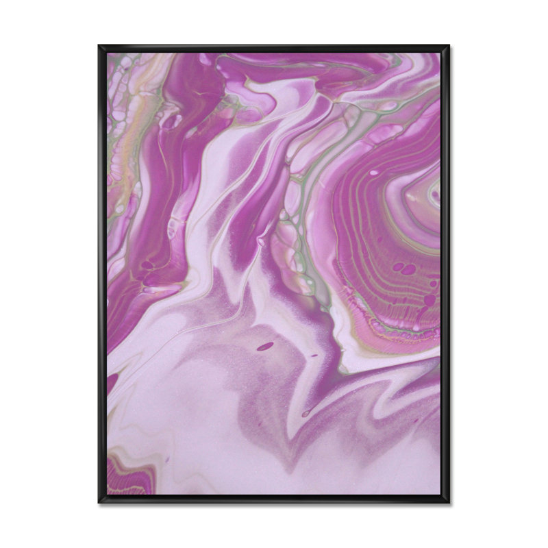 «Pink Marble Waves I», peinture sur toile, H 40 po x l 30 po x P 1,5 po, Cadre flottant noir