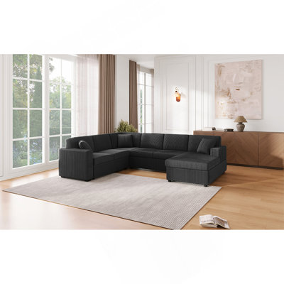 Oversized Sectional Sofa 115.3" U-Shaped Sofa With A Chaise Lounge And Three Soft Throw Pillows For Living Room, Black