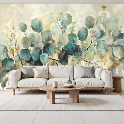 Peel and Stick Wallpaper Green Plants Leaves Floral Flowers Vine Eucalyptus Wall Murals 69"H x 96"W Removable PVC Wall Paper Self-Adhesive Wall Paintings Art Decor for Bedroom Living Room