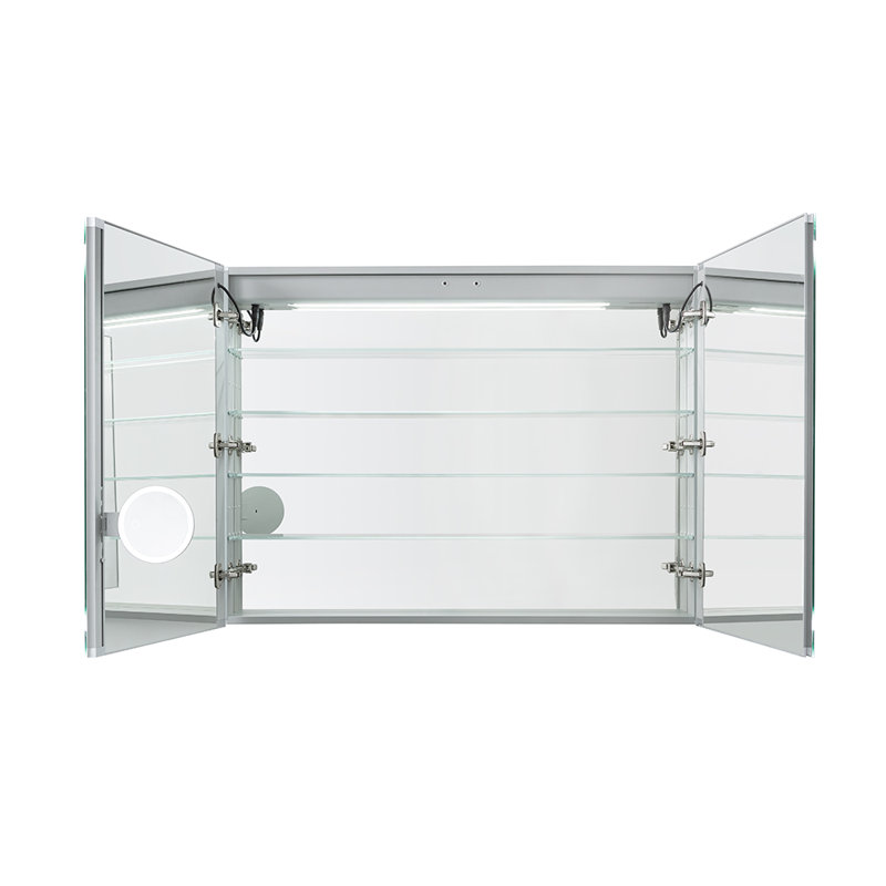 Armoire à pharmacie avec désembueur à DEL, l 48 po x H 30 po x P 5 po Donnie, gradateur, miroir grossissant à DEL réglable 3X, prises électriques