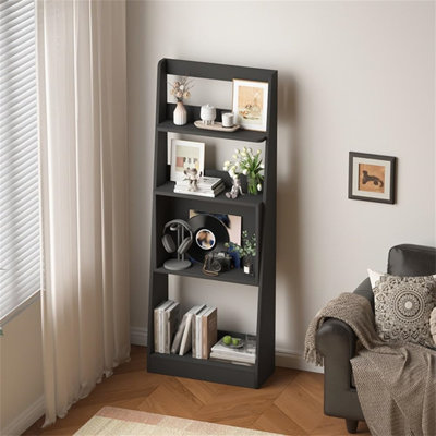 Black Ladder Bookshelf - 4-Tier Open Storage & Display Unit for Living Room & Study