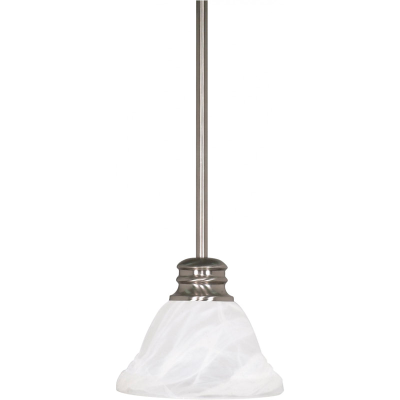 Charmaine 1 - Light Single Pendant, No, Brushed Nickel, Alabaster Swirl Glass