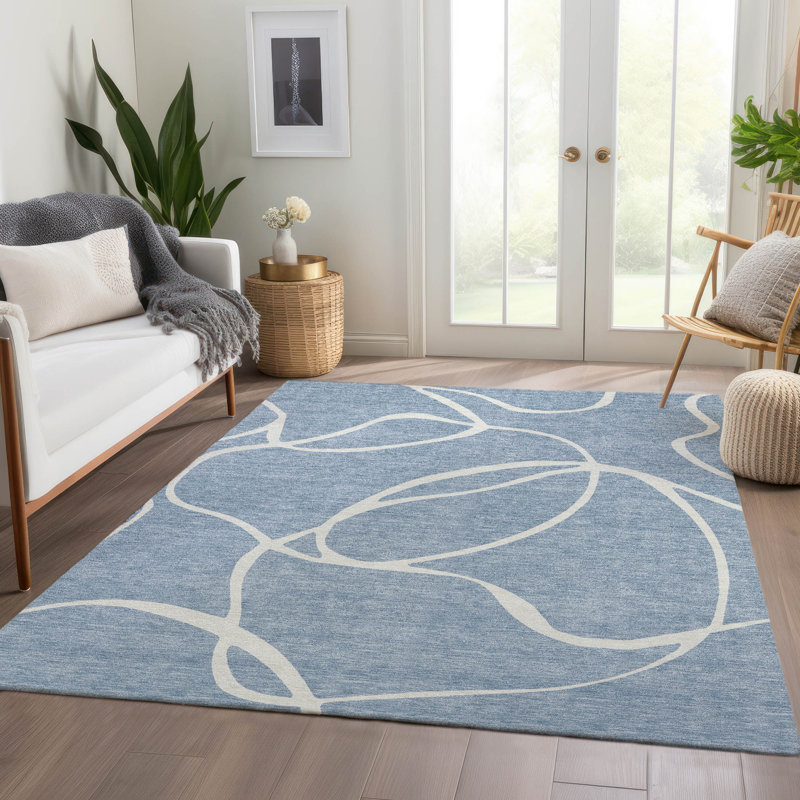 Premium Machine Washable Corum AMF999 Swirls Rug, Rectangle 5' x 7'6"