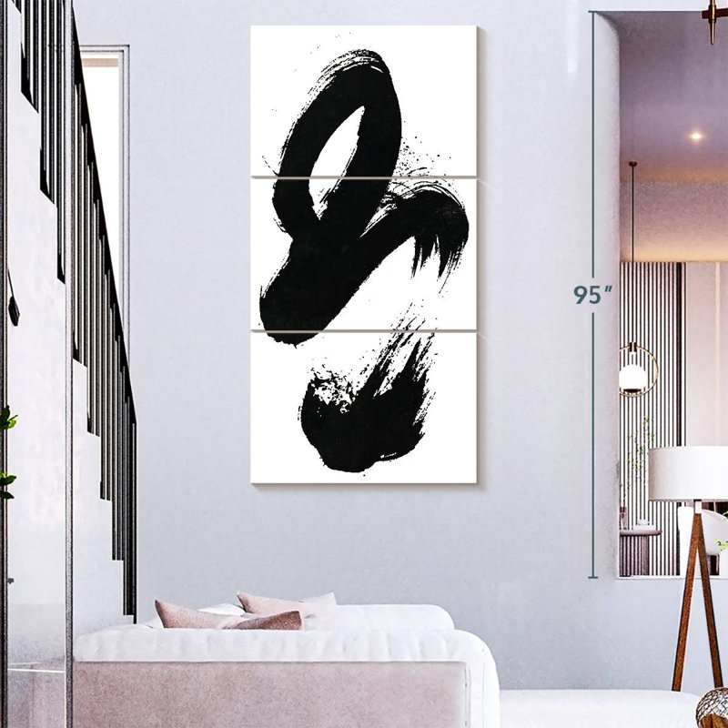Coup de pinceau tourbillonnant noir, H 32 po x l 15 po