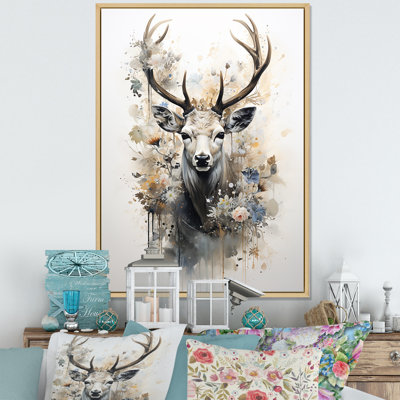 Portrait de cerf noir et blanc I sur toile