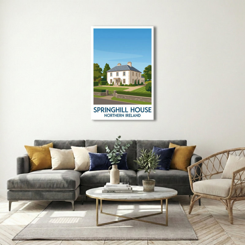 Springhill House, Northern Ireland - Romantic Country-House Travel Poster. Giclee Print On Wrapped Canvas. Wall Art, Home Decor - Castles & Palaces, Northern Ireland - Wrapped Canvas Print