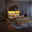 Lit plateforme grand lit avec rangement en bois blanc avec tiroirs et tête de lit escamotable-129682478-129682477