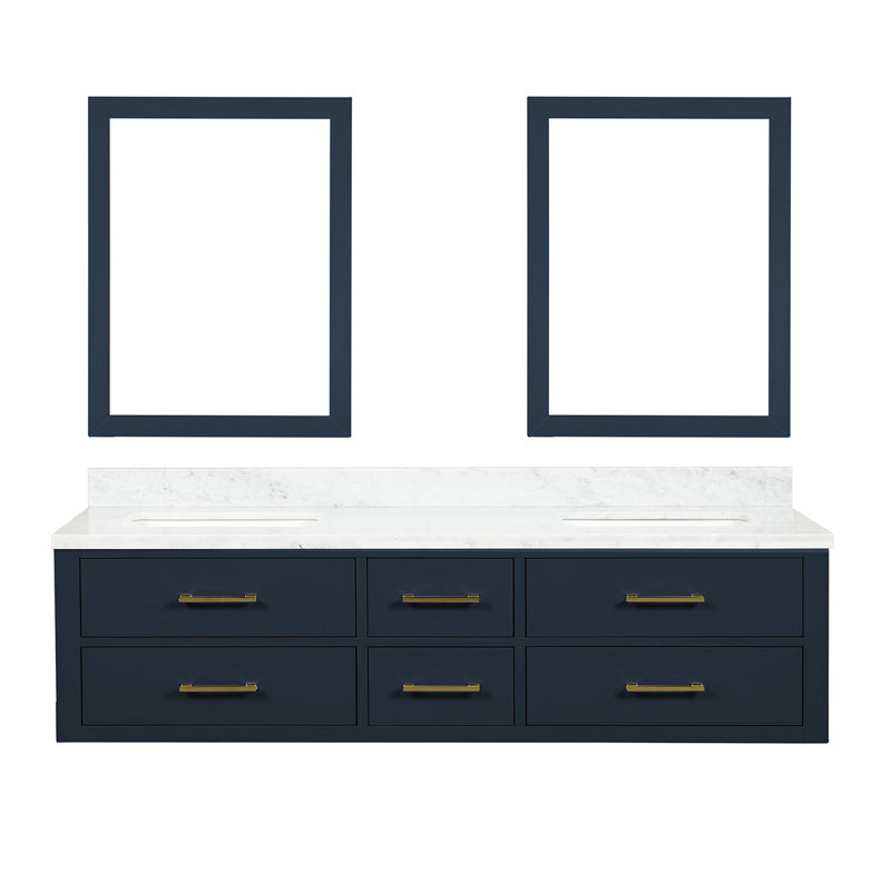 Meuble-lavabo double en bleu - 72 po X P 22 po, marbre, 34 miroirs, fermeture en douceur, bois massif, armoire incluse avec plateau en marbre et panneaux en bois