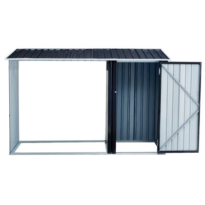 Firewood Storage Shed, Outdoor Firewood Rack, Outdoor Storage Shed With Log Holder, Firewood Shelter For Patio, Anthracite Galvanized Steel