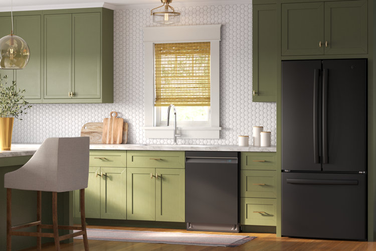 kitchen with sage green cabinetry