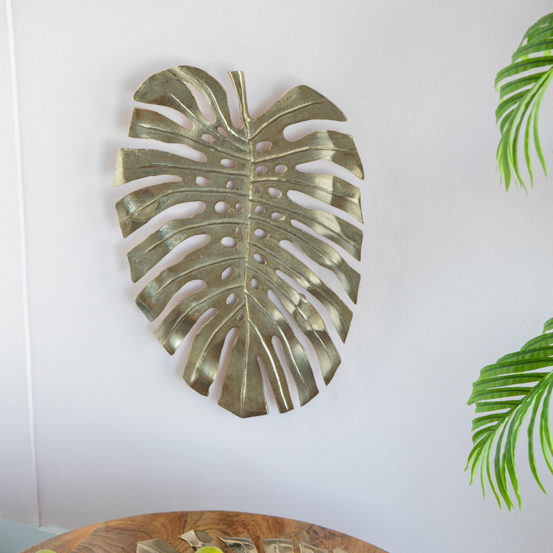 Décoration murale feuille d'or Monstera, H 17,30 po x l 24,80 po x P 2 po