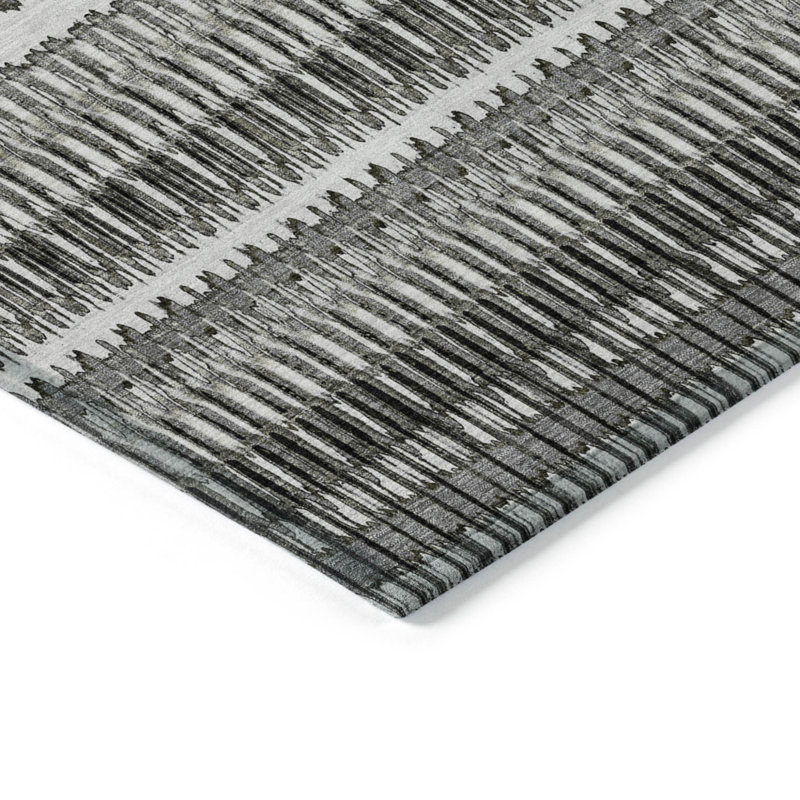 Tapis intérieur lavable rayé gris anthracite et ivoire 8 pi x 10 pi